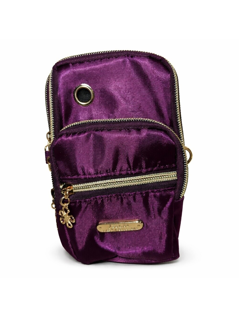 JINPIN Creations Mini Crossbody Bag Purple Satin Nylon Multi Pocket Travel Phone